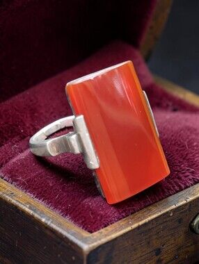 Antique Victorian Sterling Silver Carnelian Gemstone Ring
